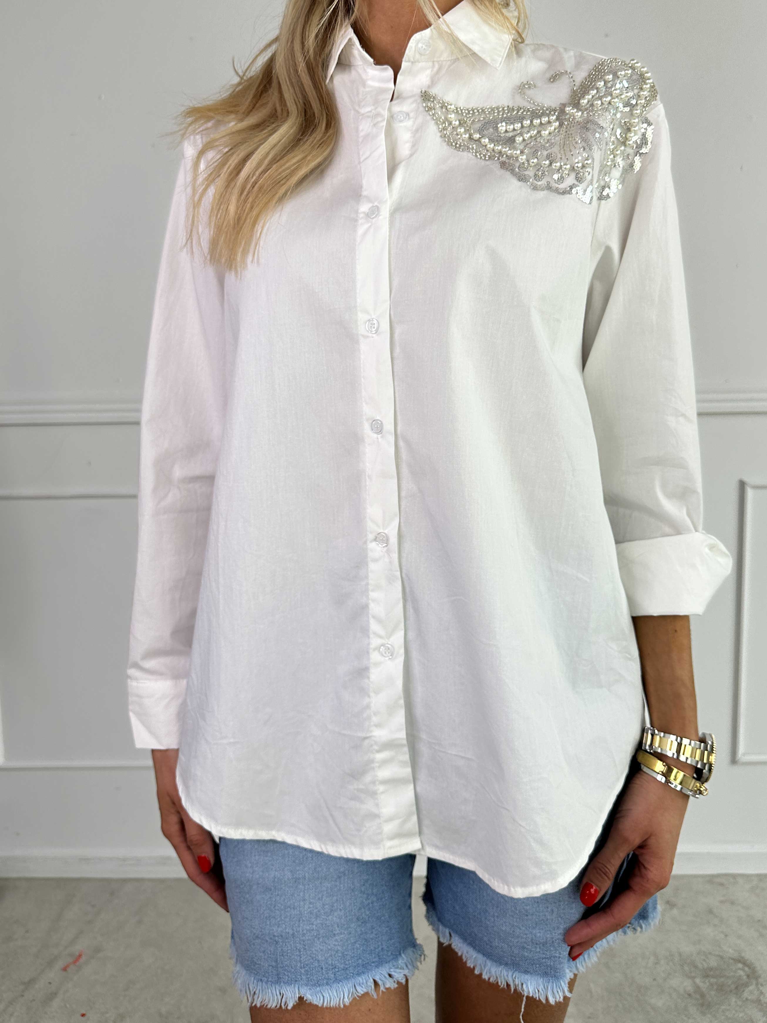 Frederikke - Skjorta med fjäril i pärlor och paljetter